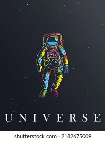 Astronaut or cosmonaut in space. Universe art. Space, galaxy.