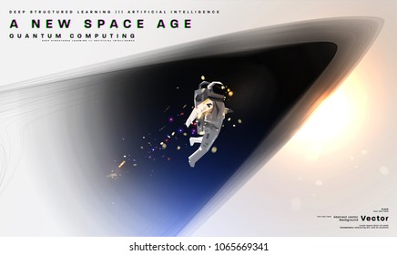 Astronaut. Cosmos futuristic abstract background, quantum space exploration and technology vector poster. Minimalistic shapes, stars and lights for science placards, banners and presentations.