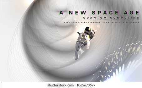 Astronaut. Cosmos futuristic abstract background, quantum space exploration and technology vector poster. Minimalistic shapes, stars and lights for science placards, banners and presentations.