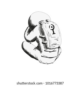 The astronaut cries alone. Isolated vector illustration without background.