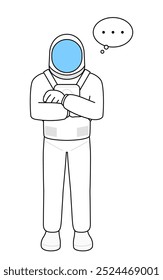 Astronaut with crossed arms, deep in thought, Vector Illustration