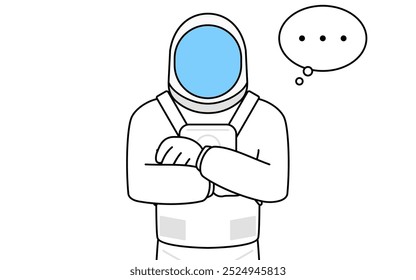 Astronaut with crossed arms, deep in thought, Vector Illustration