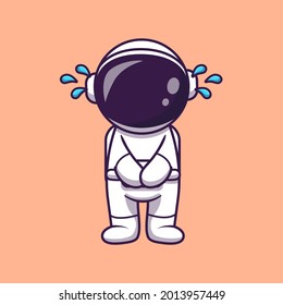 Astronaut Crying Cartoon Vector Icon Illustration. Science Technology Icon Concept Isolated Premium Vector. Flat Cartoon Style