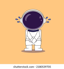 Astronaut Crying Cartoon Vector Icon Illustration. Science Technology Icon Concept Isolated Premium Vector. Flat Cartoon Style