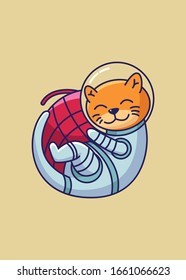 astronaut cute cat illustration - vector file