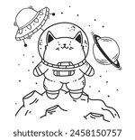 Astronaut cute cat space moon print concept. Vector flat graphic design illustration