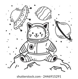 Astronaut cute cat space moon print concept. Vector flat graphic design illustration