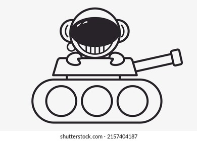 Astronauta. Astronauta. Doodle. Un astronauta en un tanque de guerra