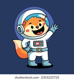 Astronaut cute fox cartoon illustration vector 