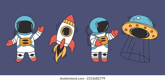 Astronaut cute spaceman space character isolated set. Vector design graphic illustration