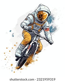 Ciclismo astronauta en una tierra de verano, astronauta Ilustración ciclista  