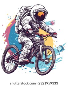 astronaut Cycling on a summer earth, astronaut Cycling Illustration  