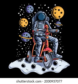 Astronaut cycling in space vector illustration