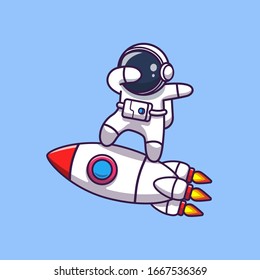 Astronaut Dabbing On Rocket Vector Icon Illustration. Spaceman Mascot Cartoon Character. Science Icon Concept Isolated. Flat Cartoon Style Suitable for Web Landing Page, Banner, Flyer, Sticker, Card