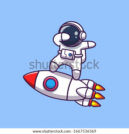 Astronaut Dabbing On Rocket Vector Icon Illustration. Spaceman Mascot Cartoon Character. Science Icon Concept Isolated. Flat Cartoon Style Suitable for Web Landing Page, Banner, Flyer, Sticker, Card