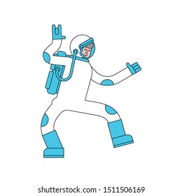 Astronaut dance isolated. Spaceman dancer. Cosmonaut disco
