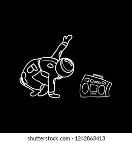 The astronaut is dancing. Chalked on a black background