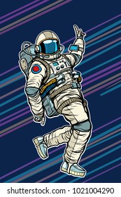 Astronaut dancing disco funny. Pop art retro comic book vector cartoon hand drawn illustration