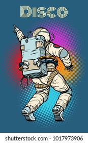 astronaut dancing disco. Pop art retro comic book vector illustration hand drawn