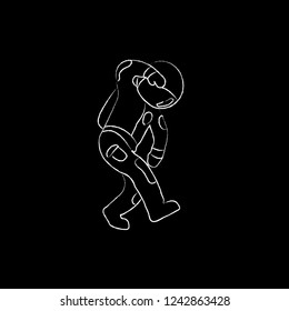 Astronaut dancing fun. chalk on black background