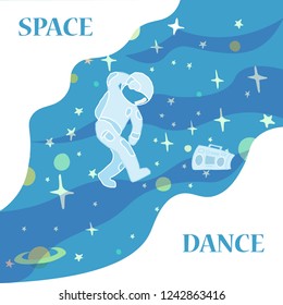 Astronaut dancing fun. On a colored background.