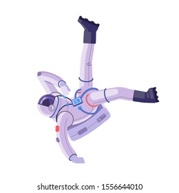 Astronaut and dancing hip hop dance. Astronaut Performs A Modern Dance.  Man, human space character. Cartoon vector illustration isolated on white background.