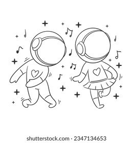 Astronaut is dancing with his friend for coloring