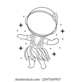 Astronaut dancing the hula dance happily for coloring