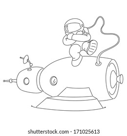 Astronaut dancing on spaceship in outer space