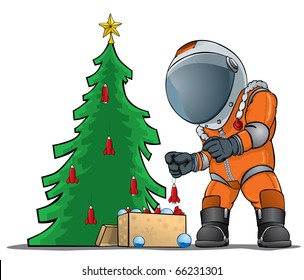 Astronaut Decorating The Christmas Tree