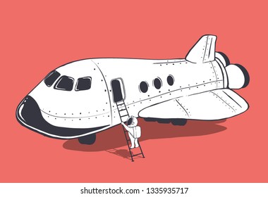 an astronaut descends from the shuttle after a mission in space. Vector image