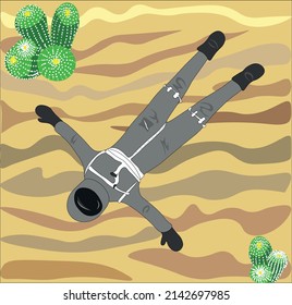astronaut in the desert west cactus calm