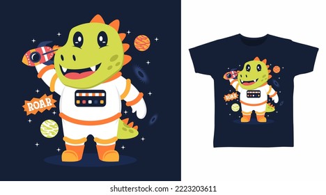 Astronaut dinosaur cartoon tshirt arts design