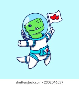 Astronaut dinosaur with love flag