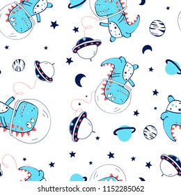 Astronaut dinosaur seamless print design. Vector illustration design for fashion fabrics, textile graphics, prints.