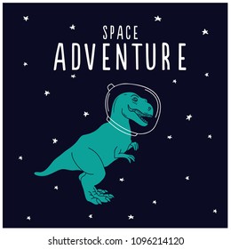 Astronaut dinosaur vector print.Funny graphic design.