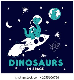 Astronaut dinosaur vector print.Funny t-shirt print for kids.