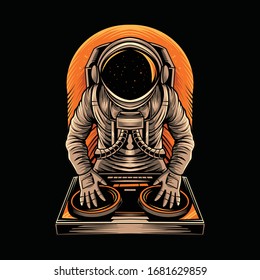 astronaut disc jockey music vector illustration
