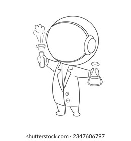 The astronaut is distributing the potion he is carrying in his hand for coloring