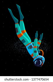 Astronaut dives in galaxy, vector illustration