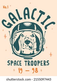 Astronaut Dog Themed Vector Print Design. Can Be Used For Baby, Kid, Teen T-shirt Print, Poster, Wallpaper, Celebration, Greeting And Invitation.