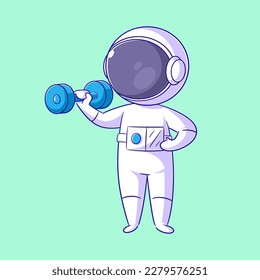 Astronaut doing hand exercises with a barbell