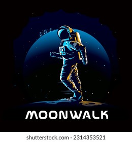 Astronaut doing moonwalk dancing activity  illustration for poster, tshirt graphic, etc.