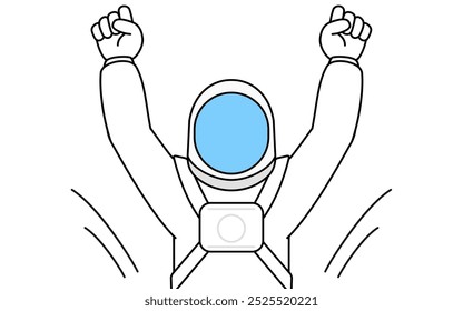 Astronaut doing radio calisthenics, preparation for accident prevention, Vector Illustration