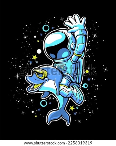 Astronaut and dolphin Vector  Illustration. Science Technology Icon Concept Isolated Premium Vector. Flat Cartoon Style