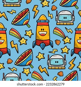 Astronaut doodle cartoon illustration pattern design