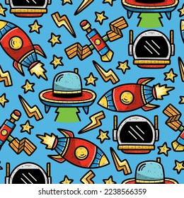 Astronaut doodle cartoon illustration pattern design