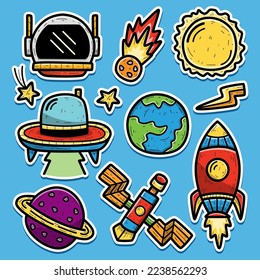 Astronaut doodle cartoon illustration sticker design