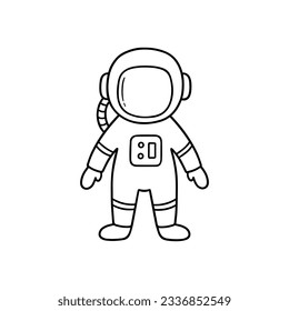 Astronaut doodle. Cosmonaut in sketch style. Hand drawn vector illustration isolated on white background