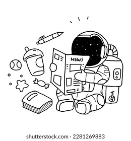 astronaut doodle is reading a book